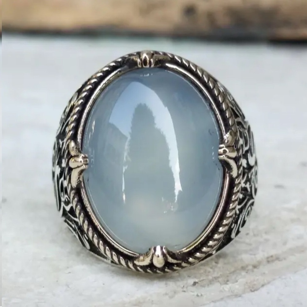 Sterling Silver Light Blue Chalcedony Cabochon Ring